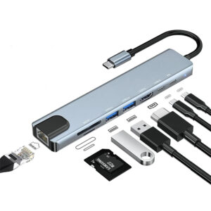 Adaptador USB C HUB 8 En 1 HDMI USB 3.0 4k Red Ethertnet