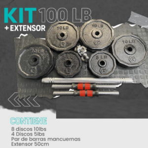 KIT de Pesas 100 LB + EXTENSOR