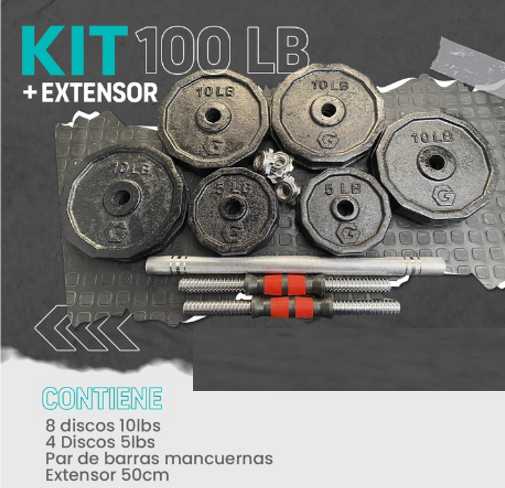 KIT de Pesas 100 LB + EXTENSOR