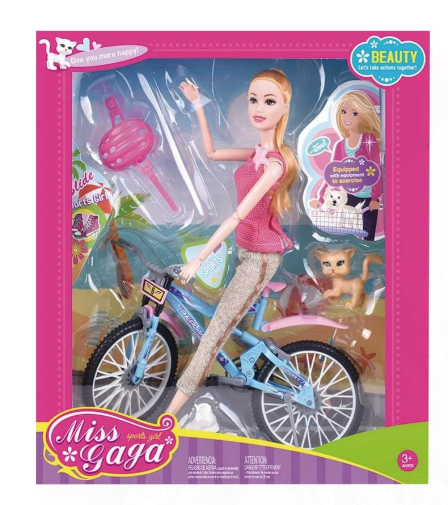 MUÑECA MANIQUI CON BICICLETA Y MASCOTA