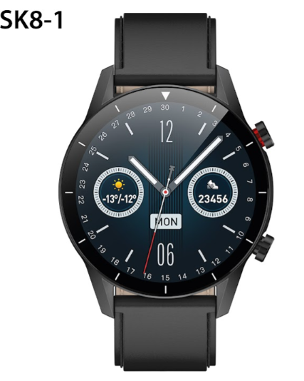 RELOJ SMART WATCH SK8 PLUS-1 PULSO CUERO NEGRO CARGA INALAMBIRCA